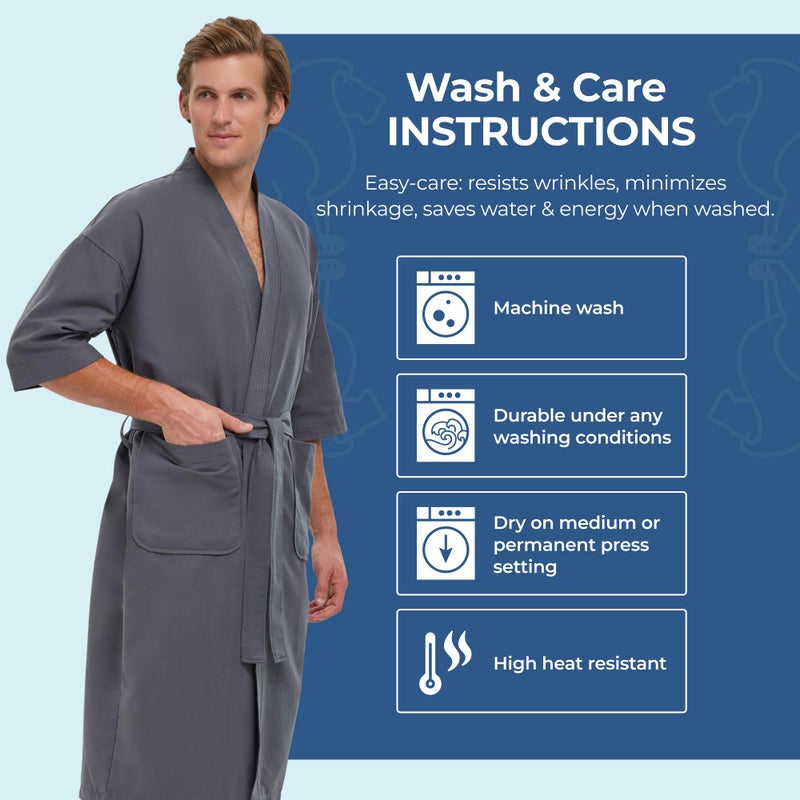 MONARCH Chamois Microfiber Spa Kimono Robe for Men or Women â€“ Soft Lightweight Fabric with Classic Kimono Design, Generously Sized Hotel & Spa Robe with Pockets â€“ Machine Washable (Charcoal, Large) - Image 5